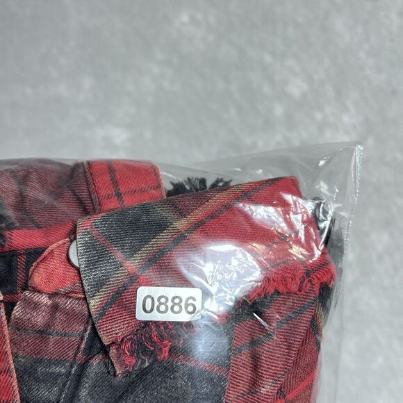 Zara Shirt Womens Medium Red & Black Plaid Button Up High Low Stud Accent Ruffle - Picture 11 of 11
